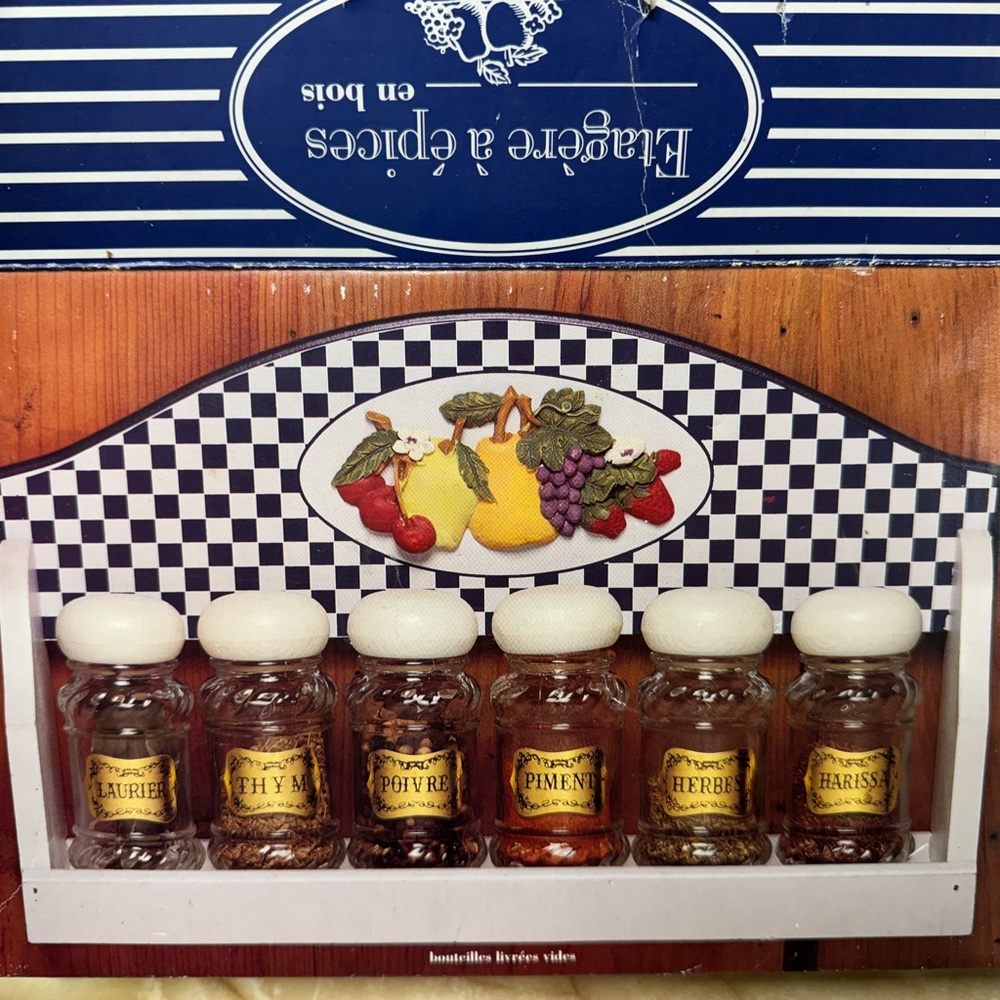 Antique Etagére á èpices Spice Rack with Six Glass Jars